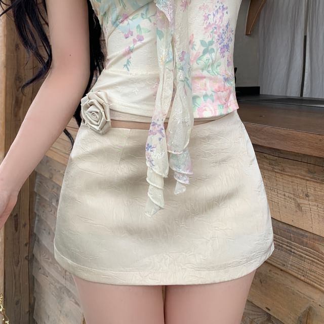 Halter Neck Print Crop Top / Mini Skirt