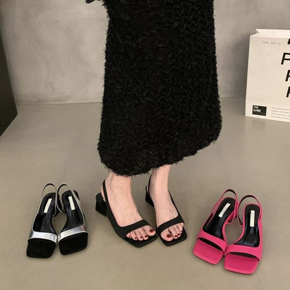 Square-Toe Chunky Heel Slingback Sandals