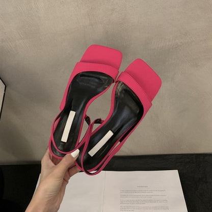 Square-Toe Chunky Heel Slingback Sandals