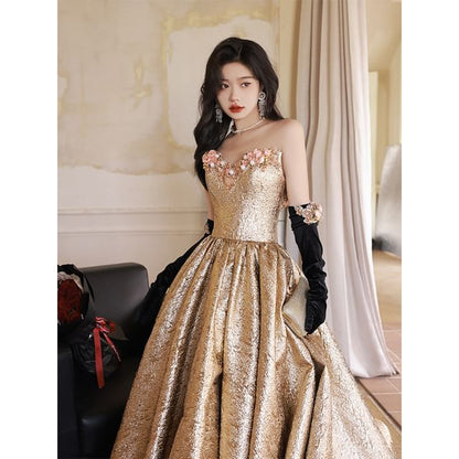 Flower Accent Bead Ball Gown / Gloves / Set