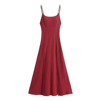 Split Maxi A-Line Dress with Spaghetti Straps