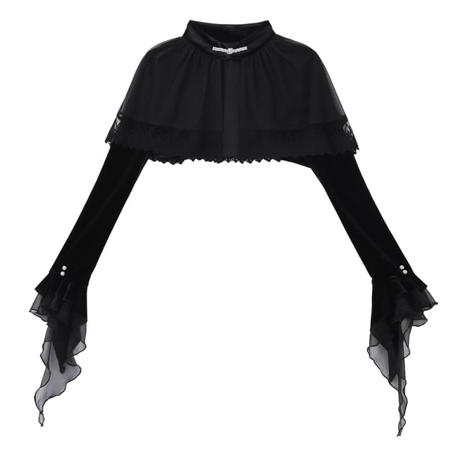 Velvet Shrug and Lace Panel Ruffle Trim Mermaid Dress Set