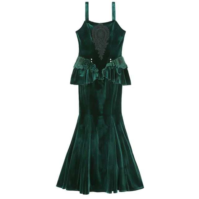 Velvet Shrug and Lace Panel Ruffle Trim Mermaid Dress Set