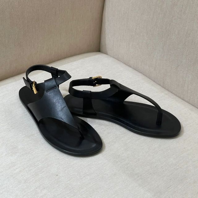 Plain Genuine Leather Slingback Thong Sandals