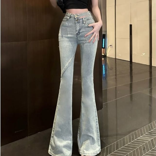 High Rise Cutout Washed Flared Jeans