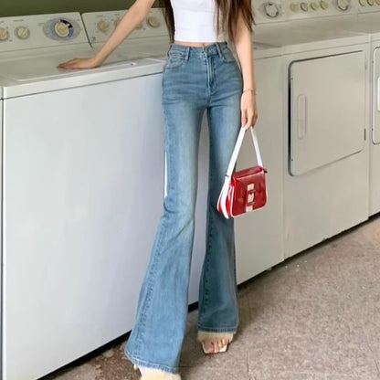 High Waist Washed Flared Jeans