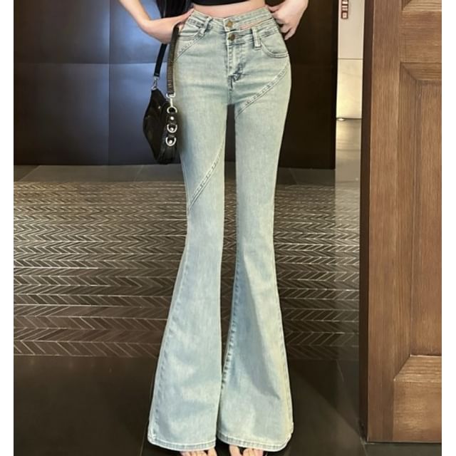 High Rise Cutout Washed Flared Jeans