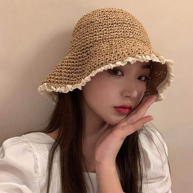 Lace Trim Straw Sun Hat