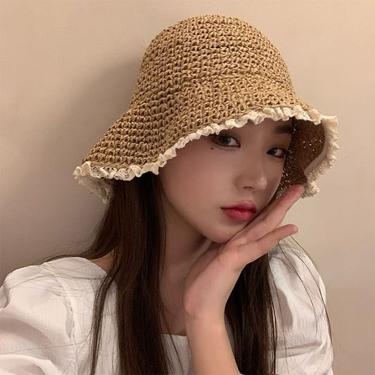 Lace Trim Straw Sun Hat