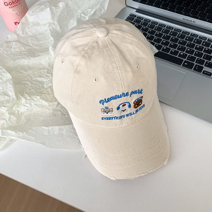 Cartoon Embroidered Distressed Baseball Cap