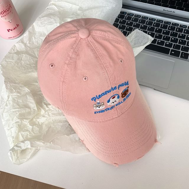 Cartoon Embroidered Distressed Baseball Cap