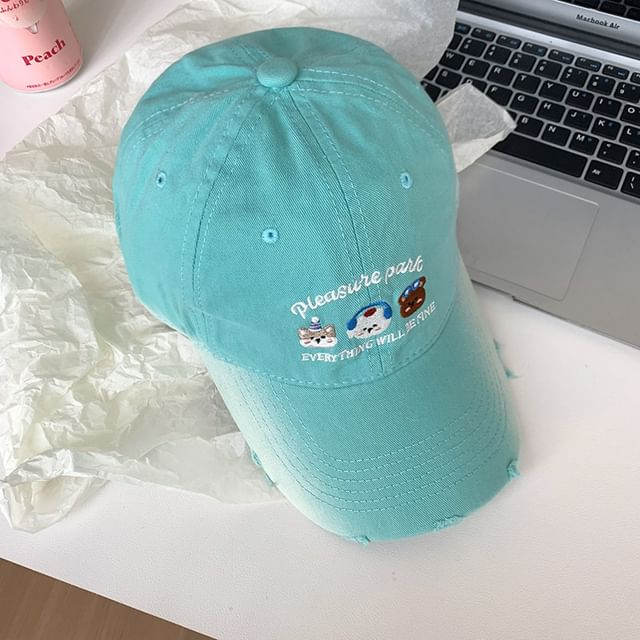 Cartoon Embroidered Distressed Baseball Cap