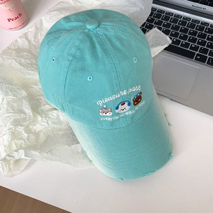 Cartoon Embroidered Distressed Baseball Cap