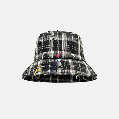 Plaid Distressed Bucket Hat