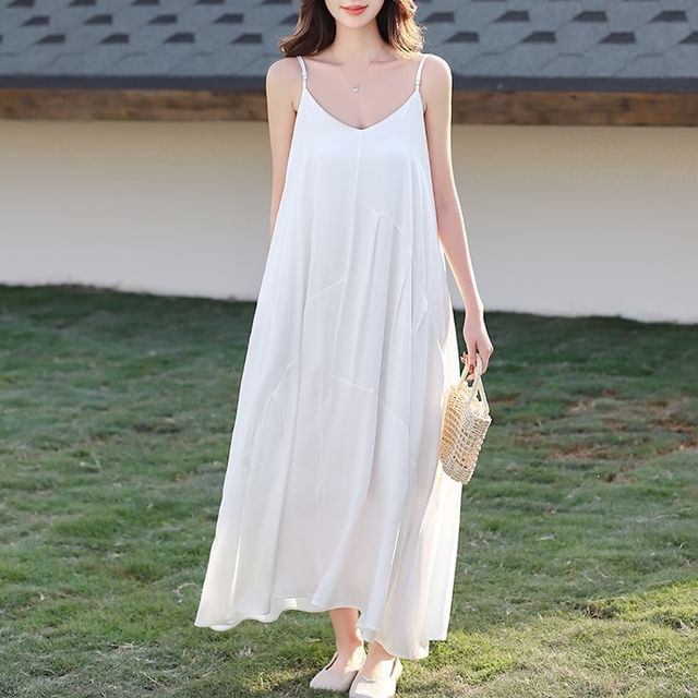 Plain Midi Sundress with Spaghetti Straps
