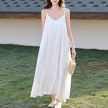 Plain Midi Sundress with Spaghetti Straps