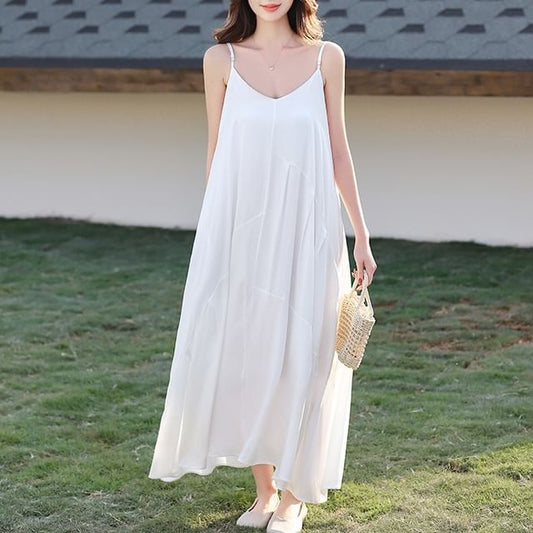 Plain Midi Sundress with Spaghetti Straps