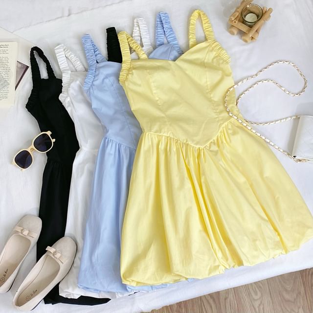 Plain Mini A-Line Dress V-Neck Spaghetti Straps