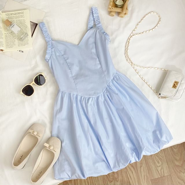 Plain Mini A-Line Dress V-Neck Spaghetti Straps