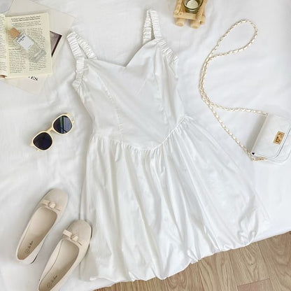 Plain Mini A-Line Dress V-Neck Spaghetti Straps