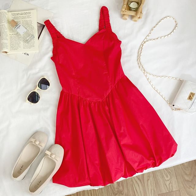 Plain Mini A-Line Dress V-Neck Spaghetti Straps