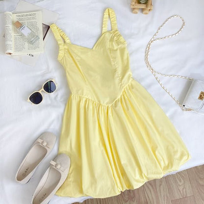 Plain Mini A-Line Dress V-Neck Spaghetti Straps