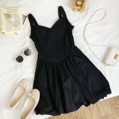 Plain Mini A-Line Dress V-Neck Spaghetti Straps