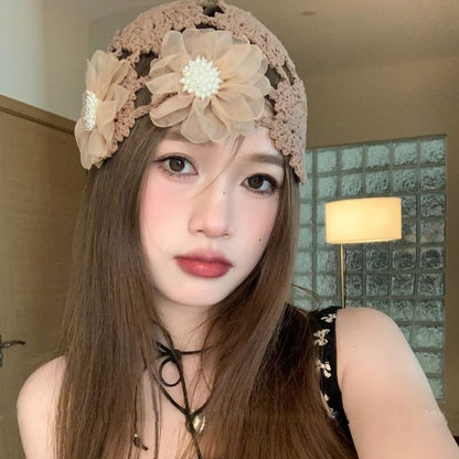 Floral Knit Bonnet Hat