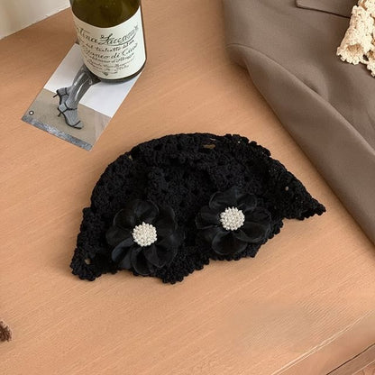 Floral Knit Bonnet Hat