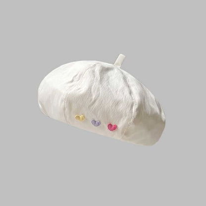 Heart Embroidered Beret Hat