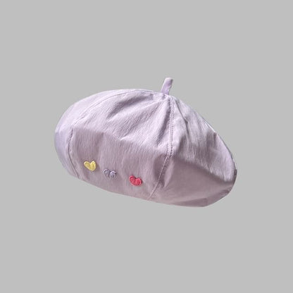Heart Embroidered Beret Hat