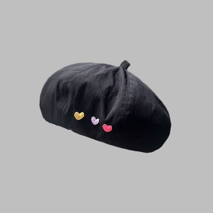 Heart Embroidered Beret Hat
