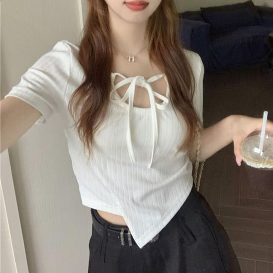 Asymmetrical Lace-Up Crop Top