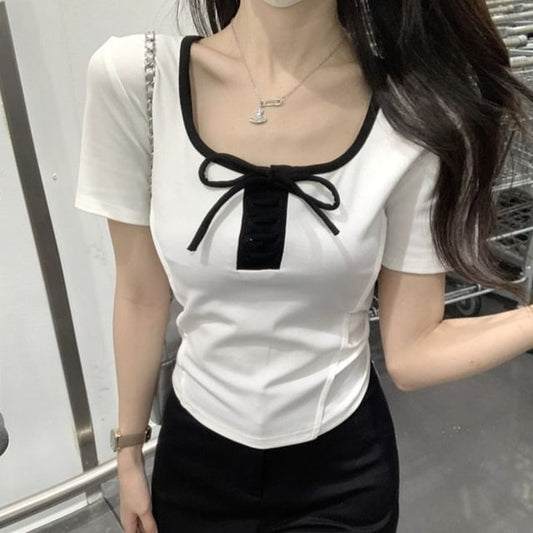 Two Tone Lace-Up Crop Top