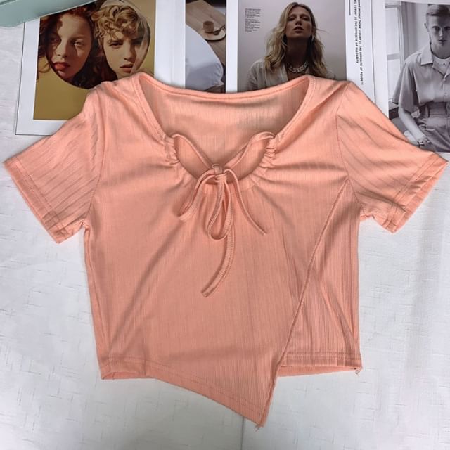 Asymmetrical Lace-Up Crop Top