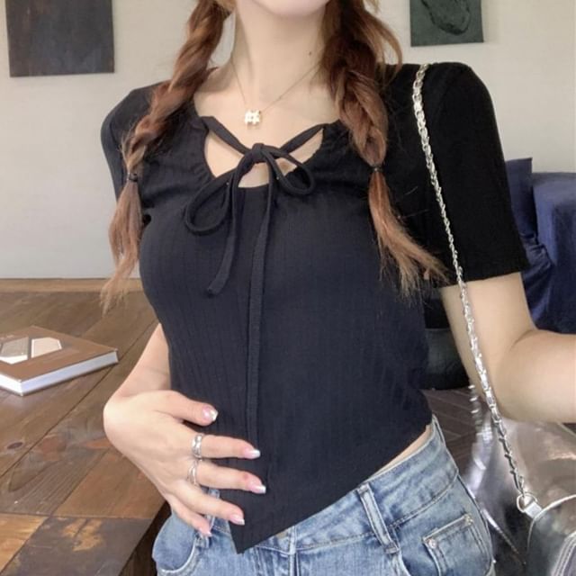 Asymmetrical Lace-Up Crop Top