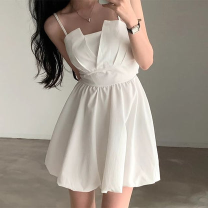 Plain Mini A-Line Dress with Spaghetti Straps