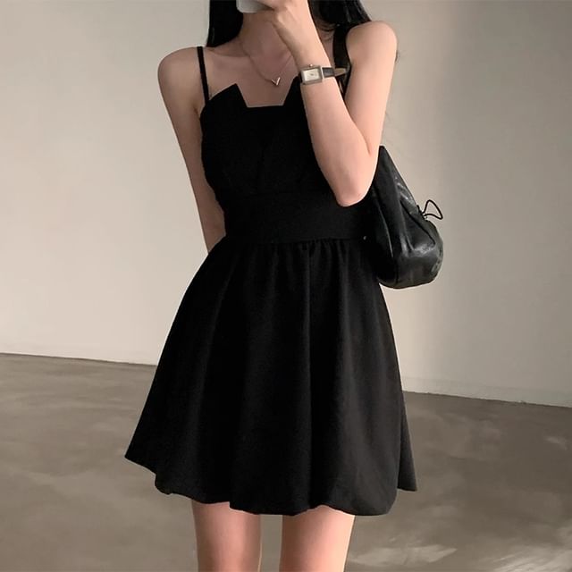 Plain Mini A-Line Dress with Spaghetti Straps