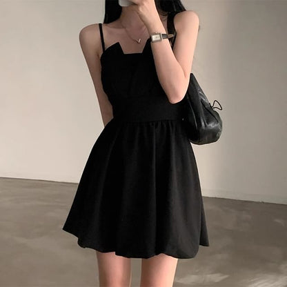 Plain Mini A-Line Dress with Spaghetti Straps