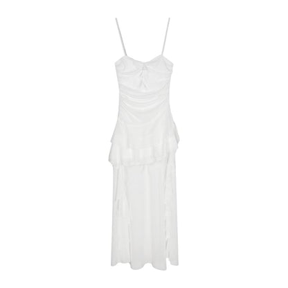 Mesh High Low A-Line Dress with Spaghetti Straps