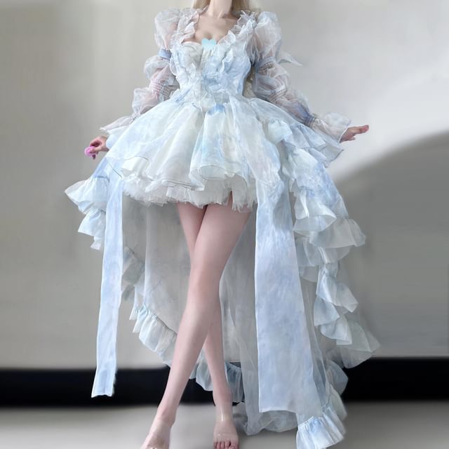 Mini Corset A-Line Dress / Ruffle Trim Maxi Jacket / Petticoat Skirt Set