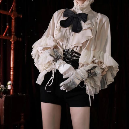 Tiered Lace Blouse - Long Sleeve Ruffle Trim
