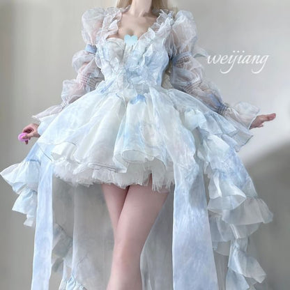 Mini Corset A-Line Dress / Ruffle Trim Maxi Jacket / Petticoat Skirt Set