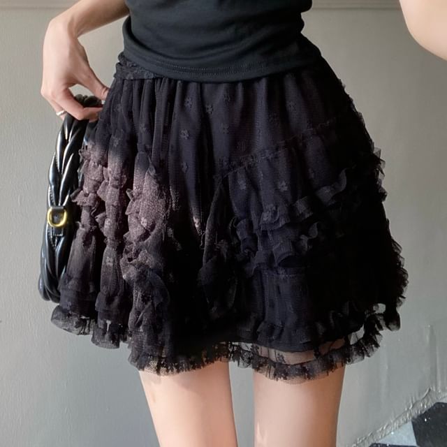 Slim Tee and Lace Skirt Set - Off Shoulder Cap Sleeve