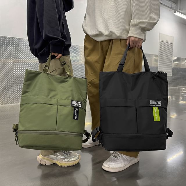 Applique Panel Tote Backpack Nylon