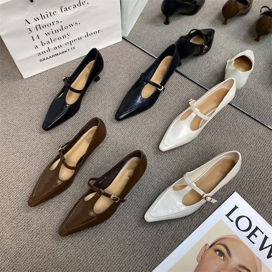 Pyramid Heel T Strap Pointed Mary Jane Shoes
