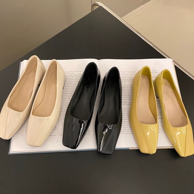 Square Toe Faux Leather Flats