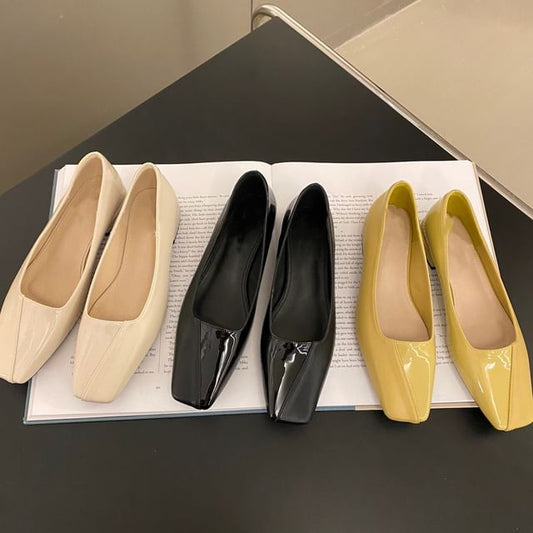 Square Toe Faux Leather Flats