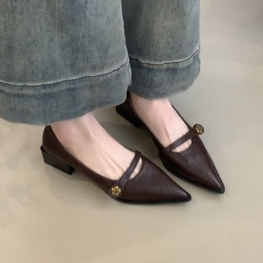 Low Heel Pointed Mary Jane Pumps