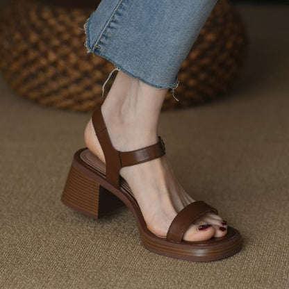 Block Heel Buckled Strap Sandals